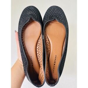 Lucky Brand Womens Black‎ Suede Ballet Flats Shoes Perforated Holes Size 10